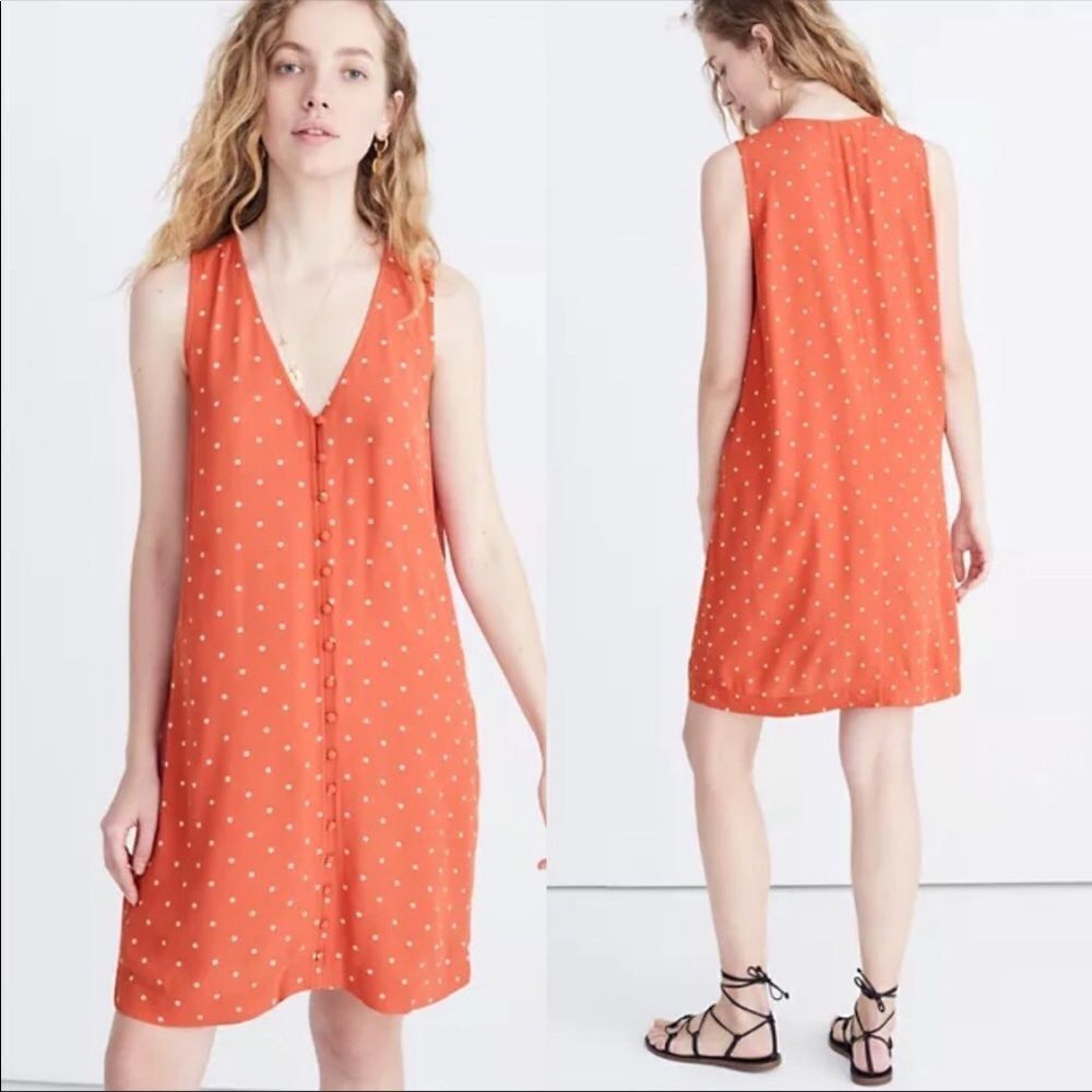 MADEWELL | Orange Polka Dot Button Front Sleeveless Dress Women’s Size Small